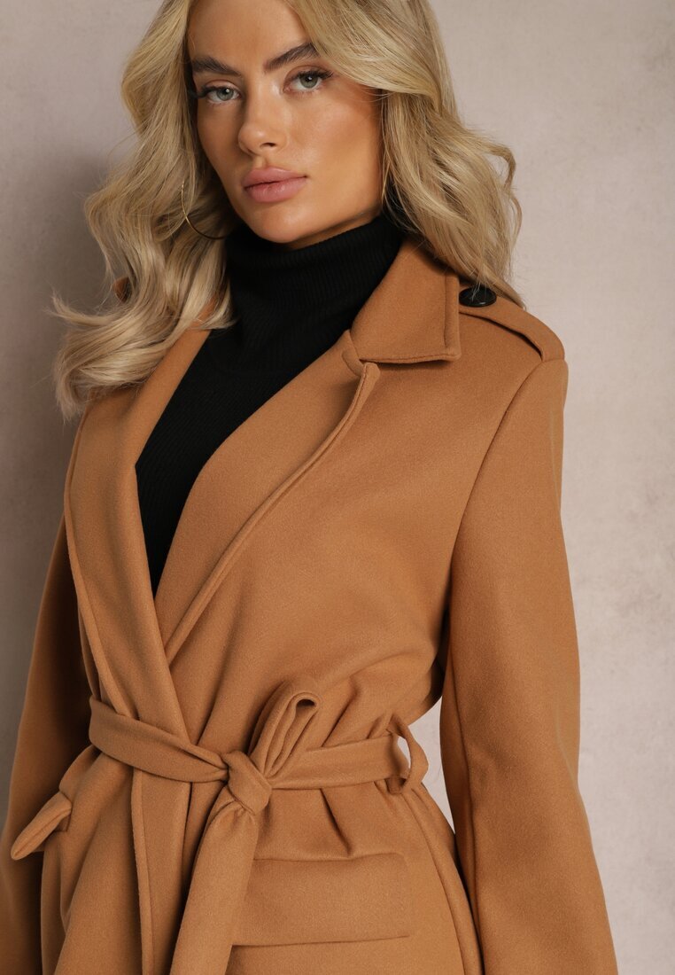 new collection Palton Cintrat Bej închis cu centură care se leagă Seraphique