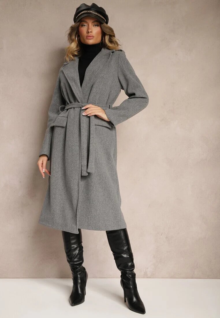 new collection Palton Gri închis Cambrat cu cordon Seraphique