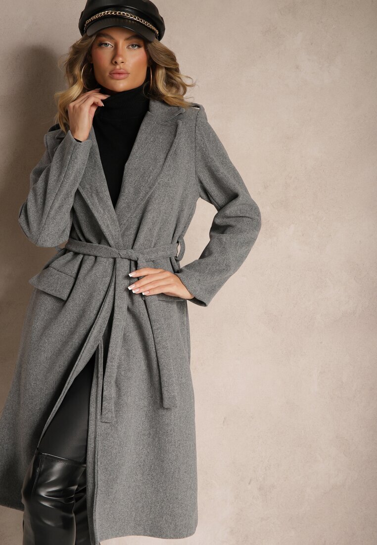 new collection Palton Gri închis Cambrat cu cordon Seraphique