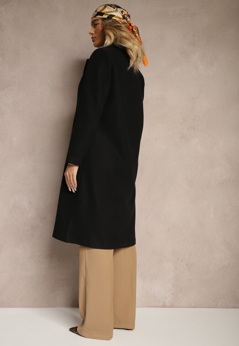 new collection Palton lung negru cu nasturi bijuterii Tudella