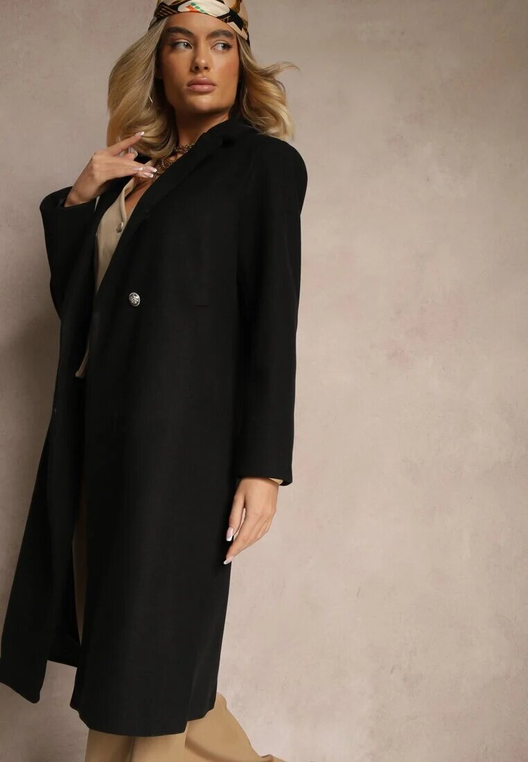 new collection Palton lung negru cu nasturi bijuterii Tudella