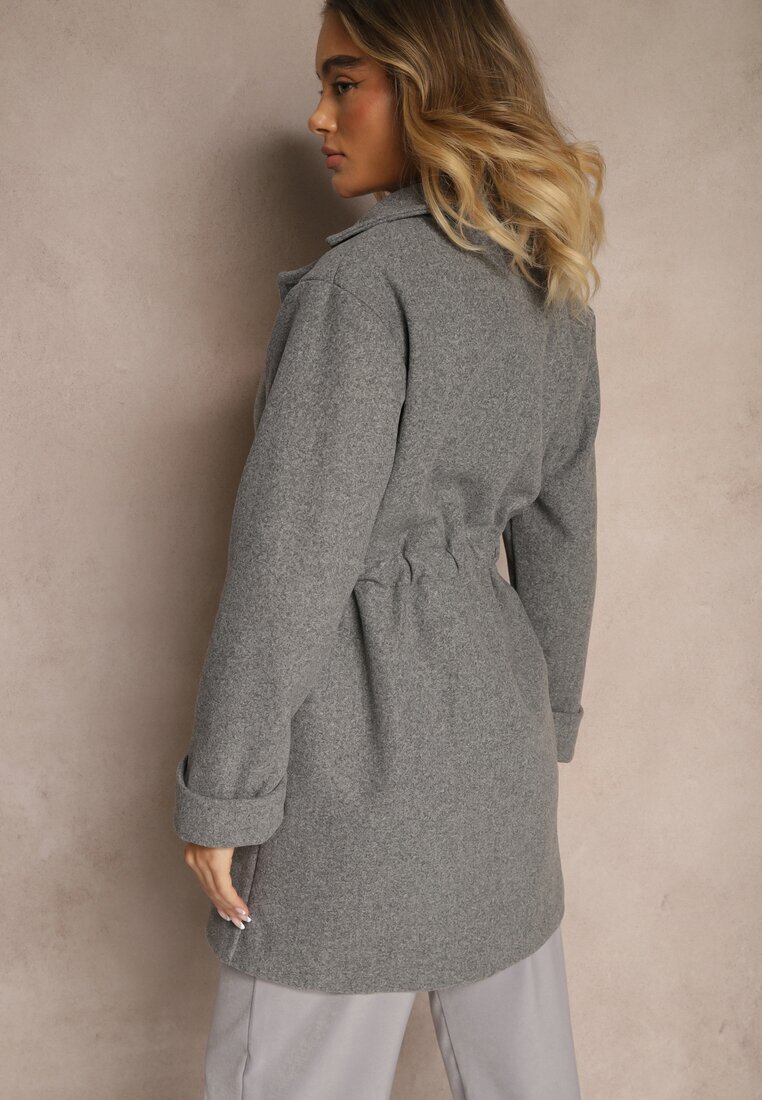 new collection Palton tip halat gri închis cu cordon legat și încrețitură decorativă în talie Pittia