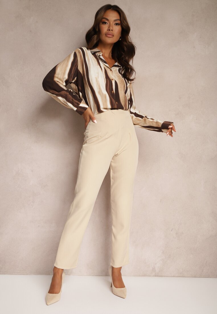 new collection Pantaloni Bej deschis Cigaretă Talie înaltă Molfi