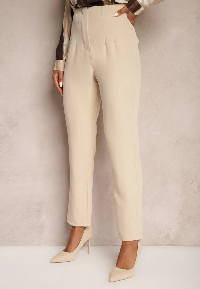 new collection Pantaloni Bej deschis Cigaretă Talie înaltă Molfi