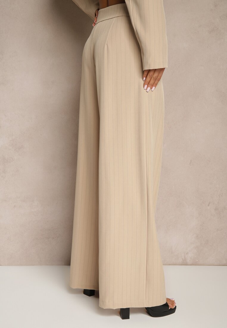 new collection Pantaloni de costum Largi Bej cu viscoză Decorați cu o curea Ellilara