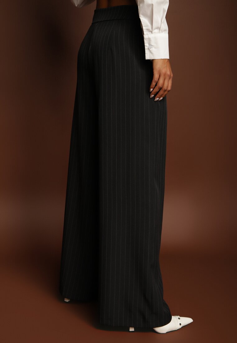 new collection Pantaloni de costum negri largi cu viscoză decorați cu curea Ellilara