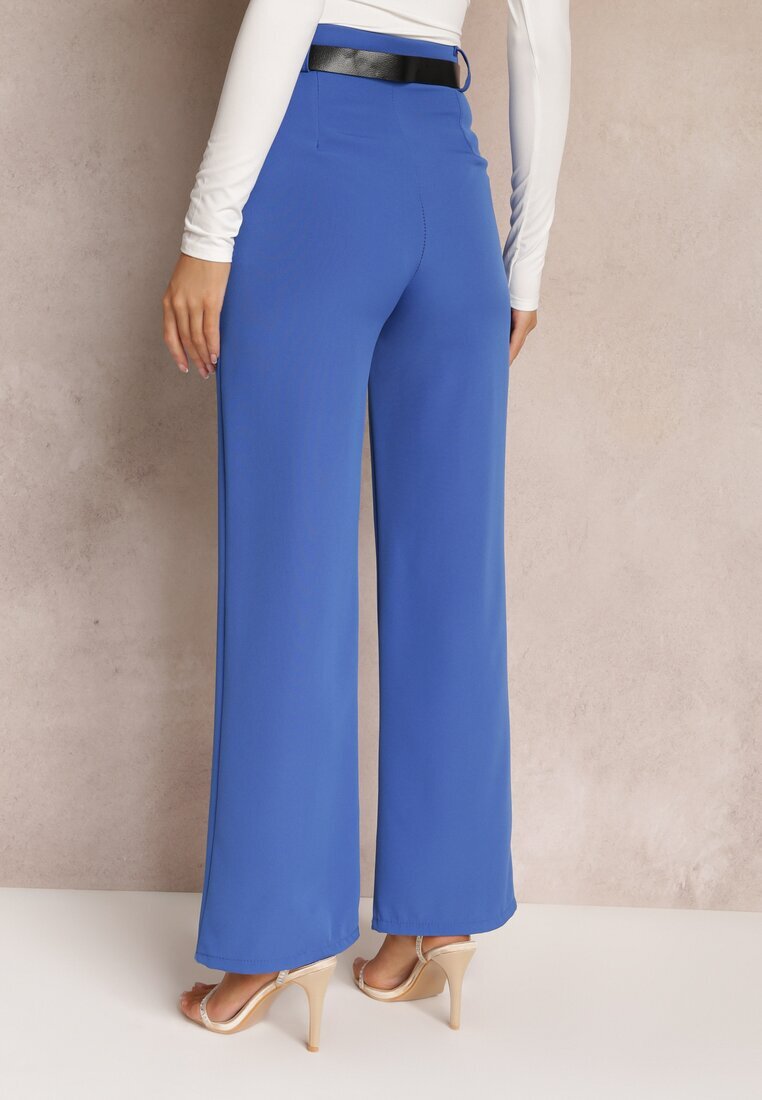 new collection Pantaloni Largi Bleumarin cu Talie Înaltă și Curea cu Cataramă Decorativă Lilura