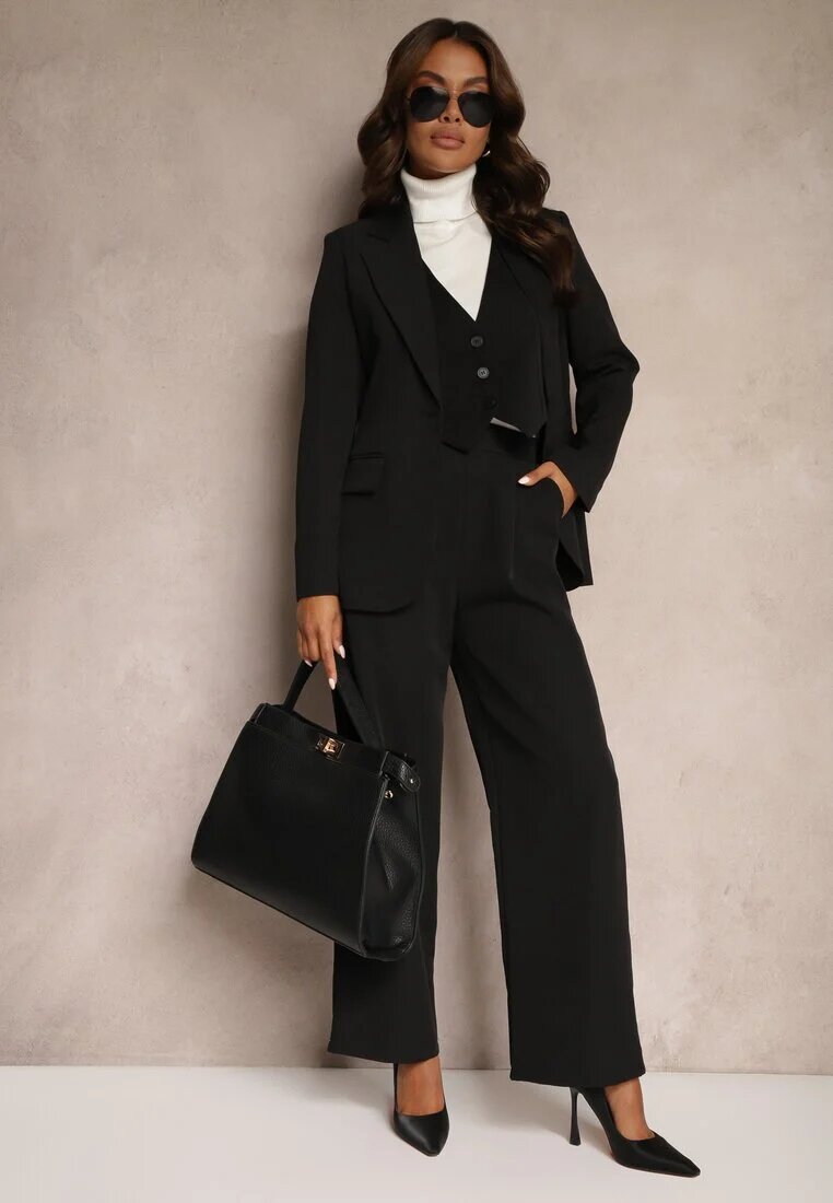 new collection Pantaloni Largi Negri în Stil Elegant Hanessame