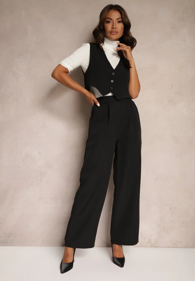 new collection Pantaloni Largi Negri în Stil Elegant Hanessame