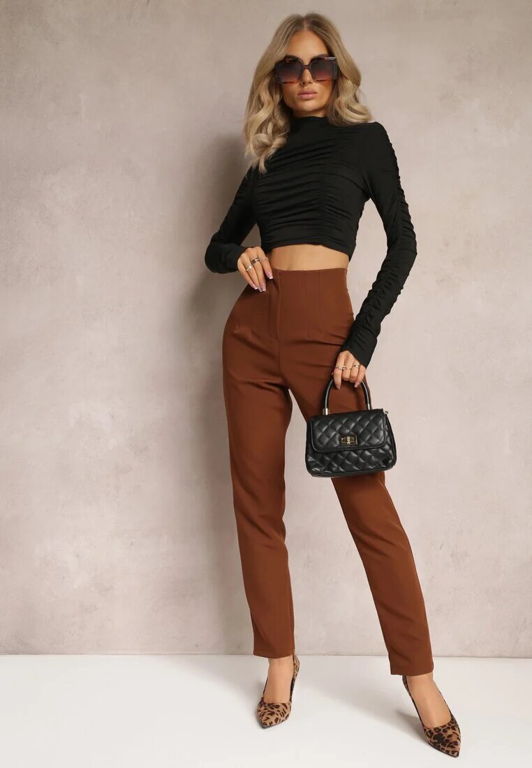 new collection Pantaloni maro închis țigareta talie înaltă Molfi