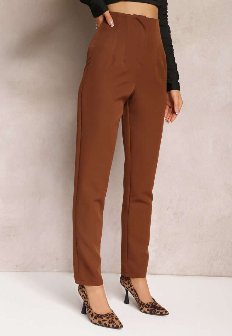 new collection Pantaloni maro închis țigareta talie înaltă Molfi