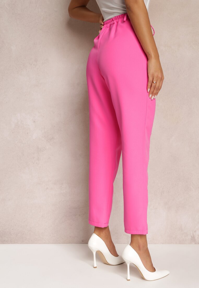 new collection Pantaloni Roz țigaretă cu nasturi și elastic în talie Gelarine