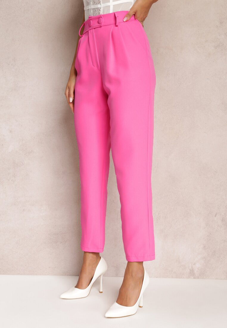 new collection Pantaloni Roz țigaretă cu nasturi și elastic în talie Gelarine