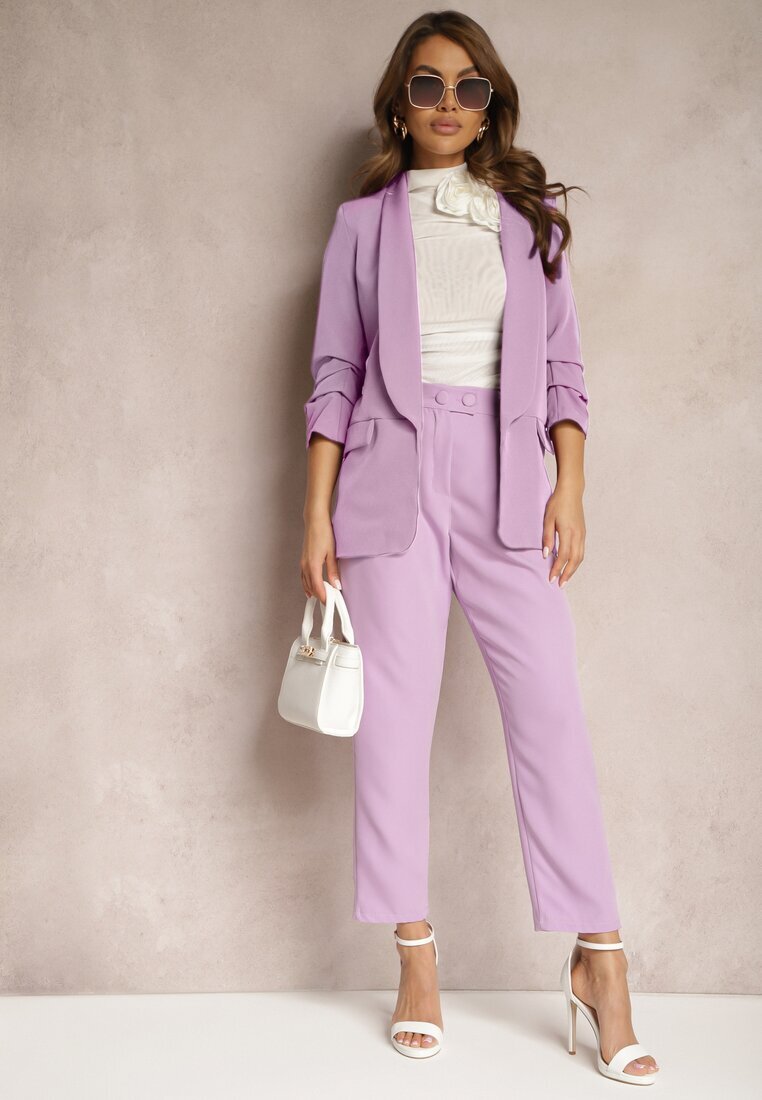 new collection Pantaloni Violet țigaretă cu Nasturi și Talie Elastică Gelarine