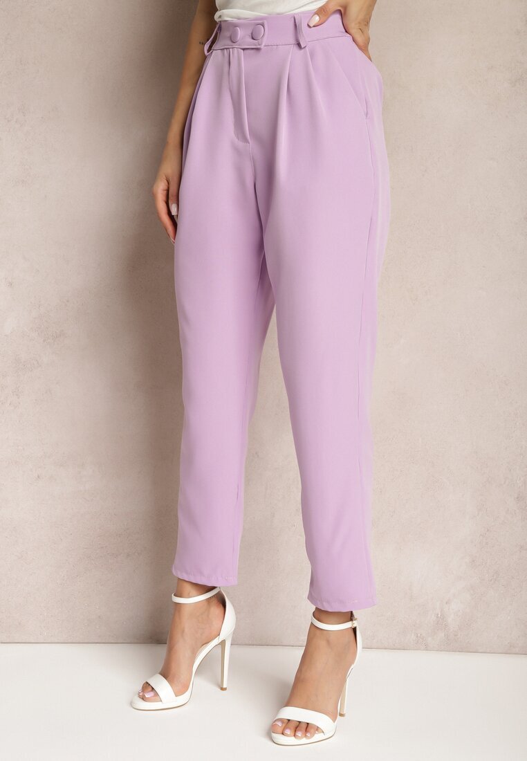 new collection Pantaloni Violet țigaretă cu Nasturi și Talie Elastică Gelarine