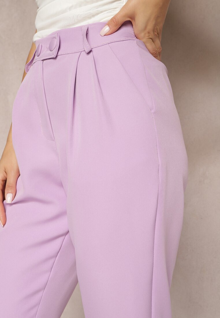 new collection Pantaloni Violet țigaretă cu Nasturi și Talie Elastică Gelarine