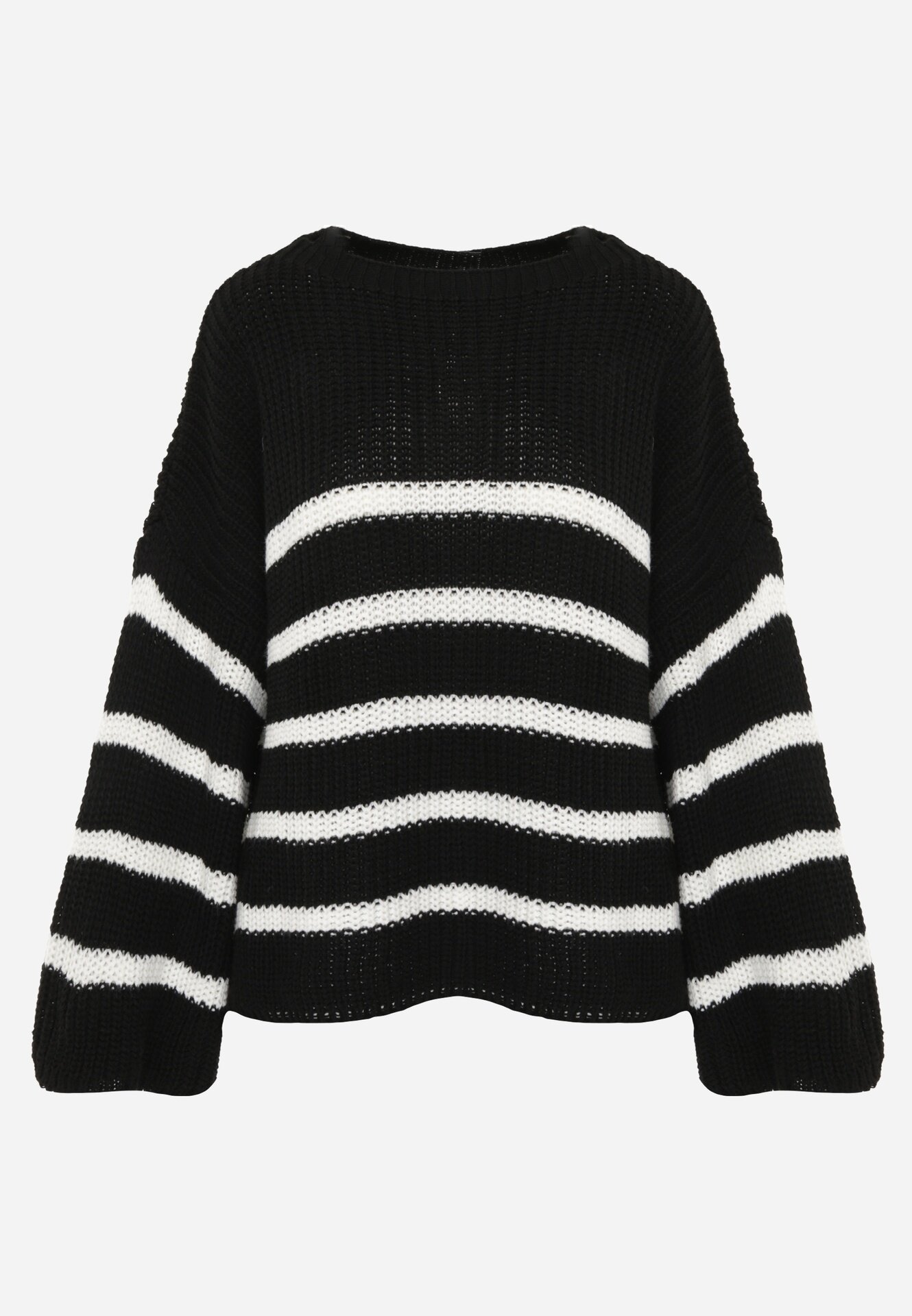 new collection Pulover Negru din Tricotaj în Dungi cu Mâneci Ample Gotara