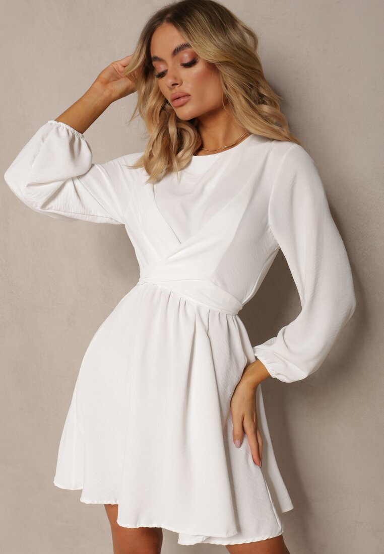 new collection Rochie Albă Cloche cu Elastic în Talie Thelo