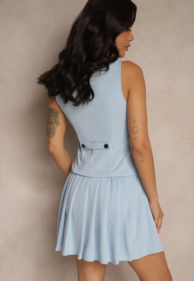 new collection Rochie Albastră deschisă cu fustă evazată și top tip vestă Evinorae
