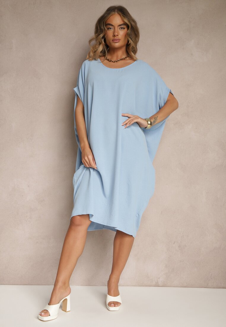 new collection Rochie Albastră Mini tip liliac cu decolteu rotund Maglia