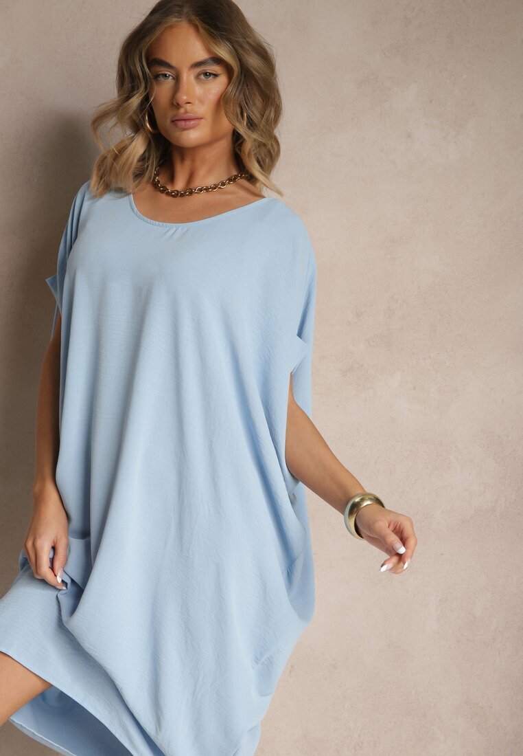 new collection Rochie Albastră Mini tip liliac cu decolteu rotund Maglia