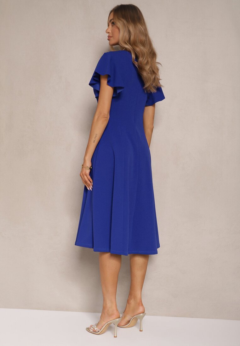 new collection Rochie Albastră Petrecută cu Fusta Cloș și Legătură Decorativă Dannola