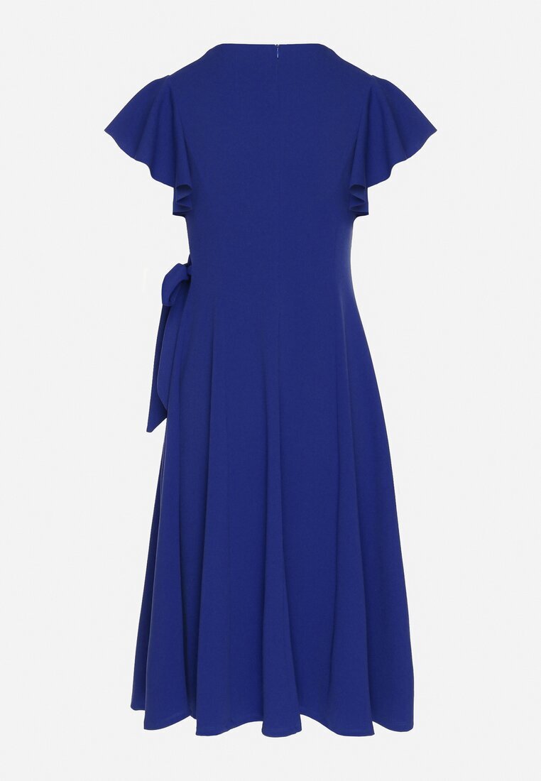 new collection Rochie Albastră Petrecută cu Fusta Cloș și Legătură Decorativă Dannola