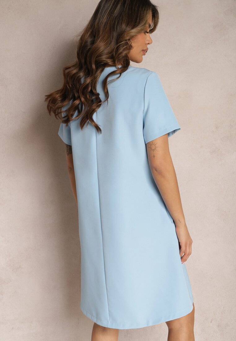 new collection Rochie Albastră Trapezoidală Mini cu Mânecă Scurtă și Buzunare Vrea