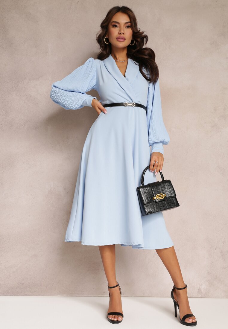 new collection Rochie Albastru deschis Evazată cu curea și mâneci lungi Malaiyah