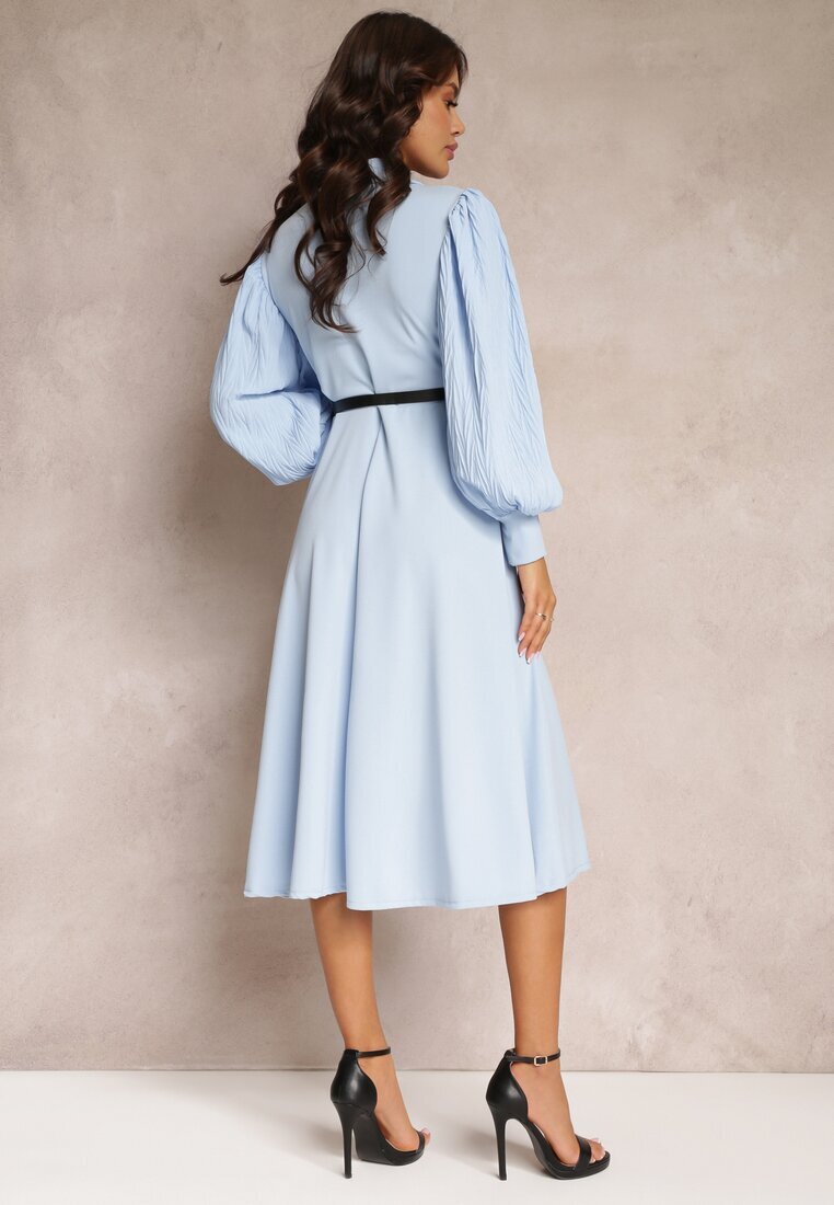 new collection Rochie Albastru deschis Evazată cu curea și mâneci lungi Malaiyah