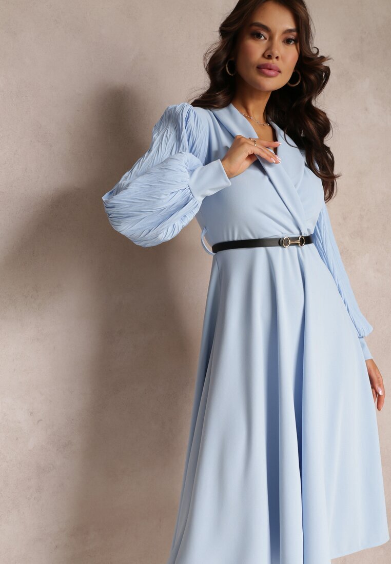 new collection Rochie Albastru deschis Evazată cu curea și mâneci lungi Malaiyah