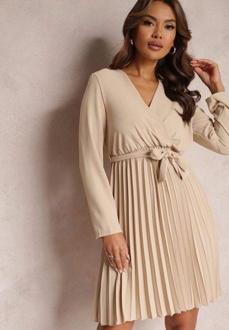 new collection Rochie Bej Plisată cu curea din material Jaresa