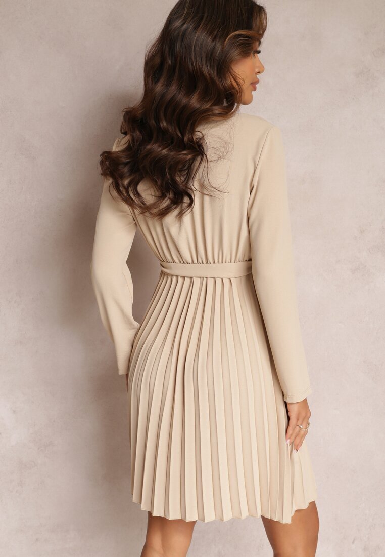 new collection Rochie Bej Plisată cu curea din material Jaresa