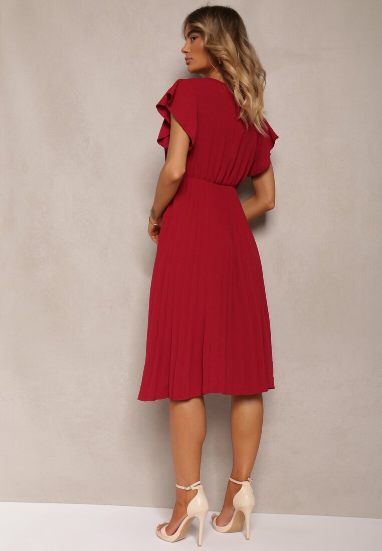 new collection Rochie Bordeaux Cloș cu Pliuri și Decolteu în V Rissari