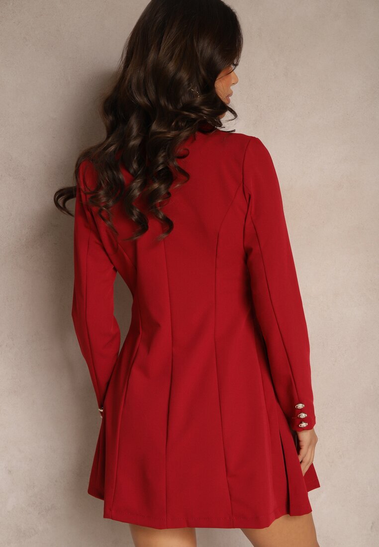 new collection Rochie Bordo Evazată cu Pliuri tip Sacou cu Nasturi Decorativi Avriana