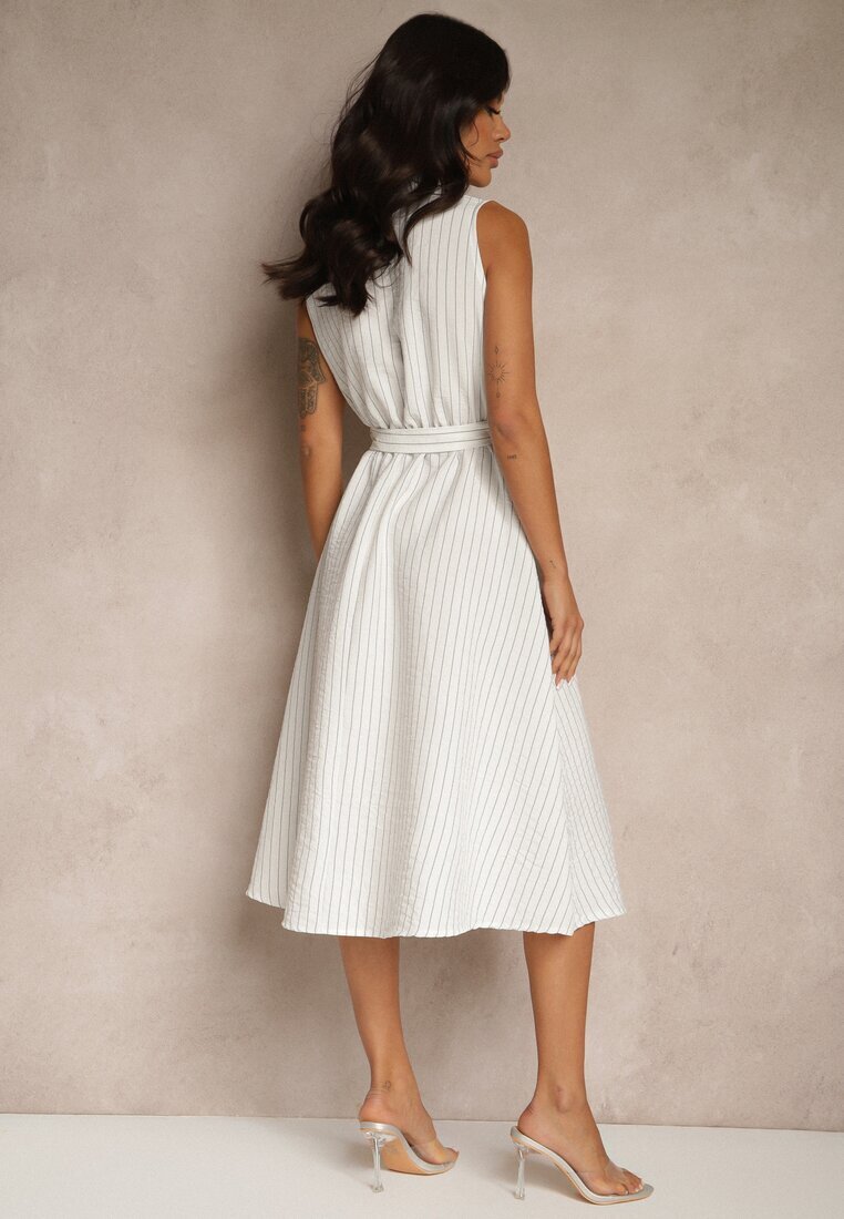 new collection Rochie cămașă albă fără mâneci cu cordon legat Lideene