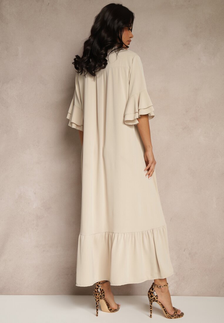 new collection Rochie Cămașă Bej Decorată cu Volane Ransara