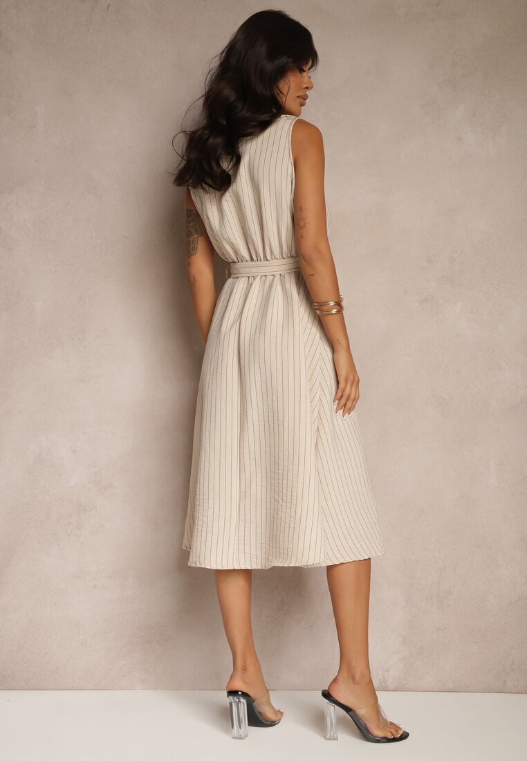 new collection Rochie Cămașă Bej Fără Mâneci cu Cordon Lideene