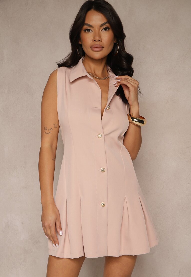 new collection Rochie cămașă Roz alb Decorată cu nasturi Rediure
