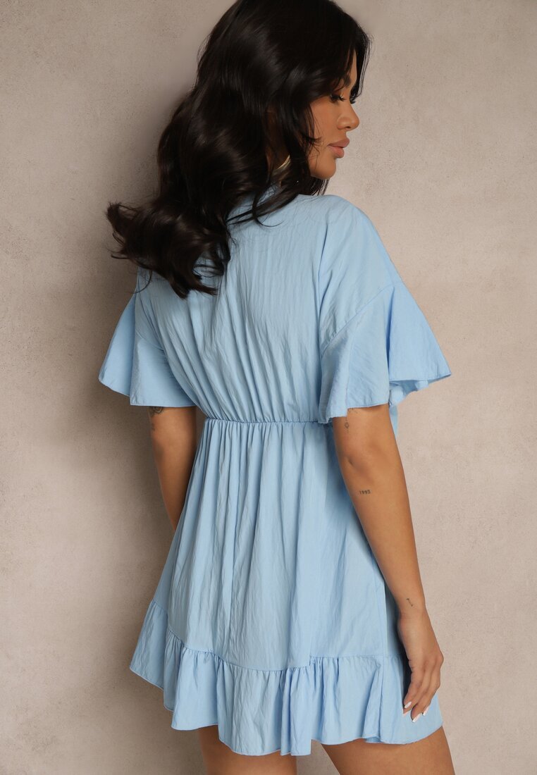 new collection Rochie Cloș Albastru deschis din Viscoză cu Mâneci tip Liliac și Volan Nellimi