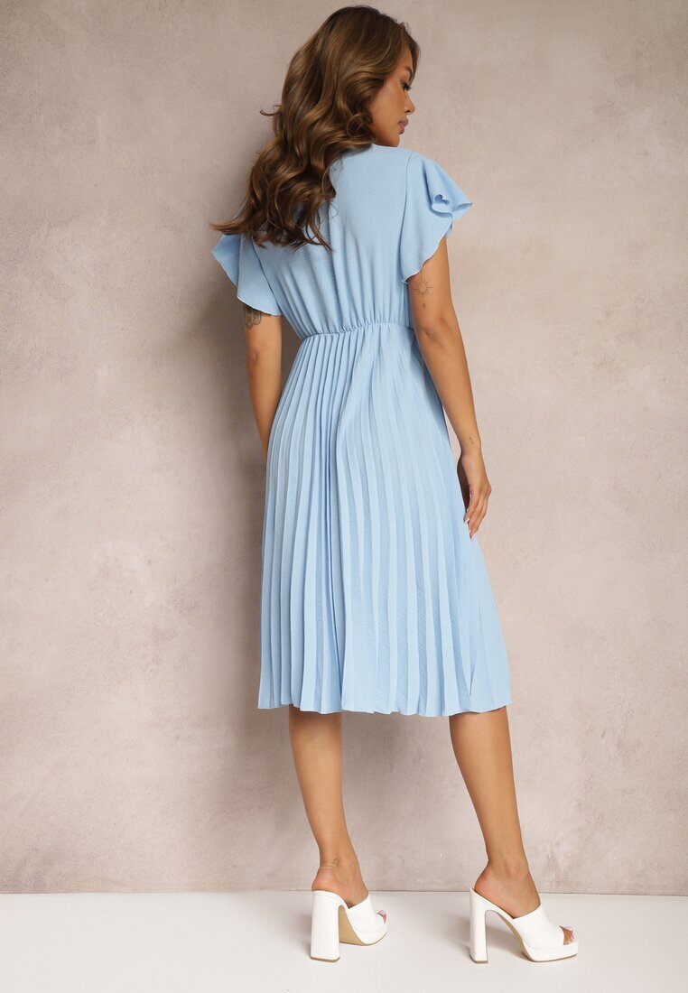 new collection Rochie Evazată Albastru deschis cu Pliuri și Decolteu în V Rissari