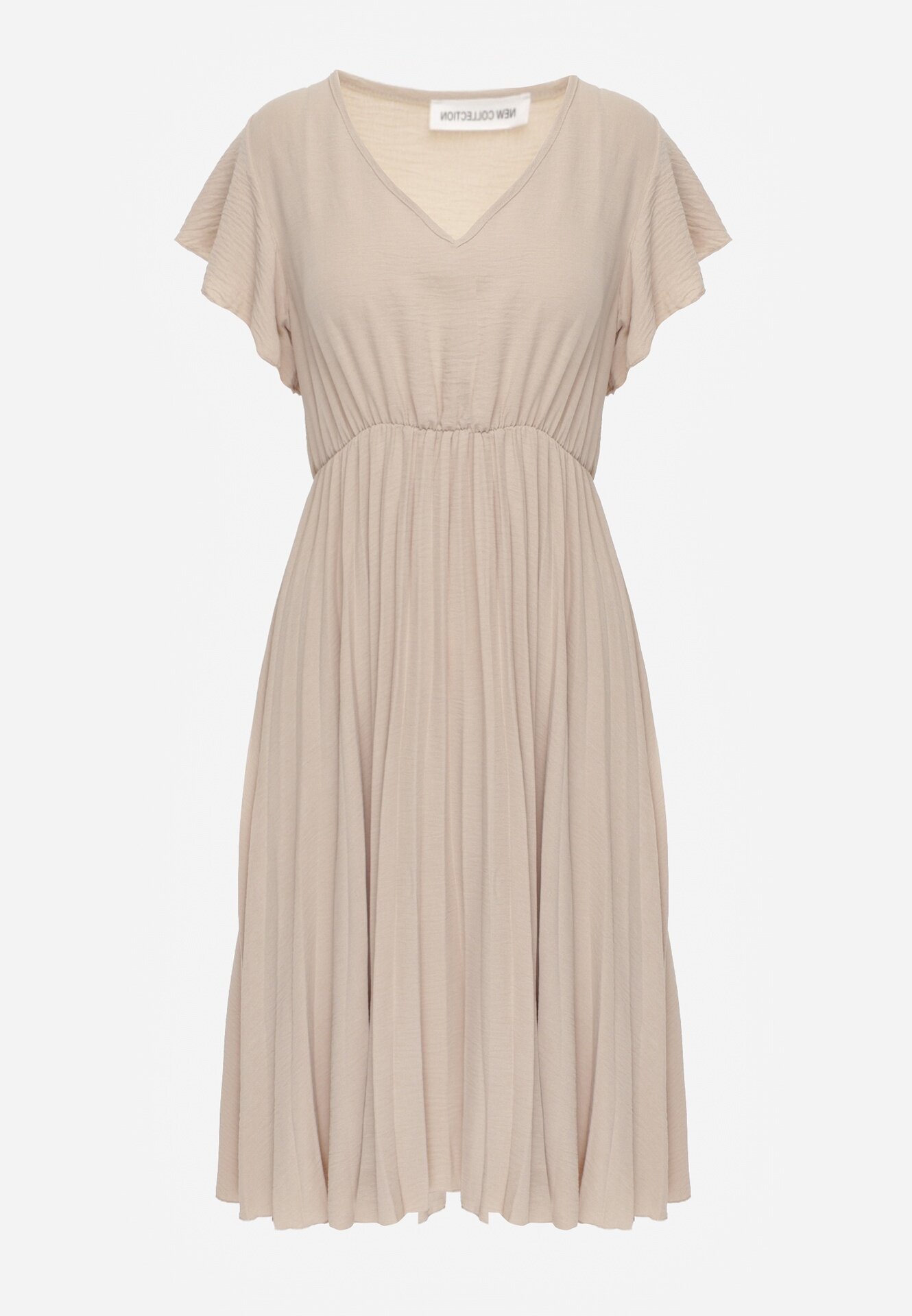 new collection Rochie Evazată Bej cu pliuri și decolteu în V Rissari