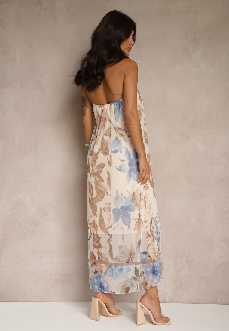 new collection Rochie Florală Bej Din plasă cu Viscoză Izurelia