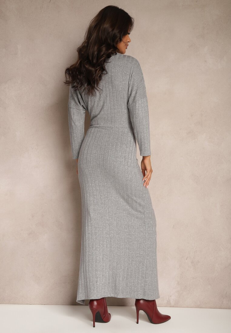 new collection Rochie Gri cu Viscoză Fir Metalic și Nod Asimetric Elloritia