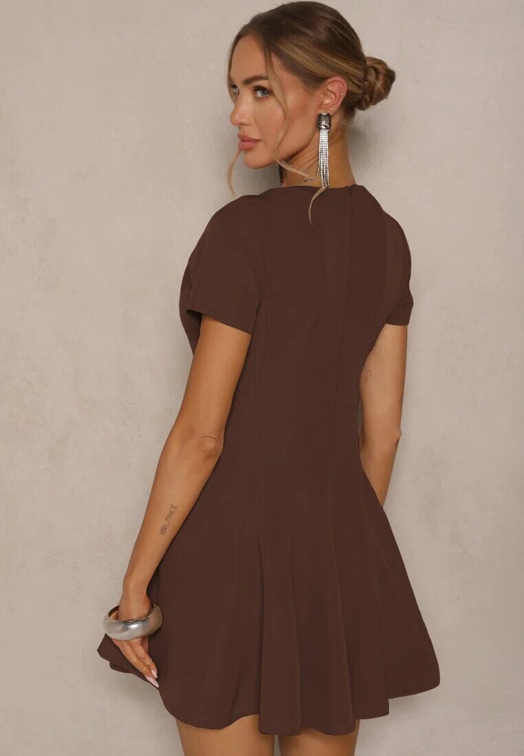 new collection Rochie Maro cu Croială Evazată cu Mânecă Scurtă Decorată cu Cusături Mepiza