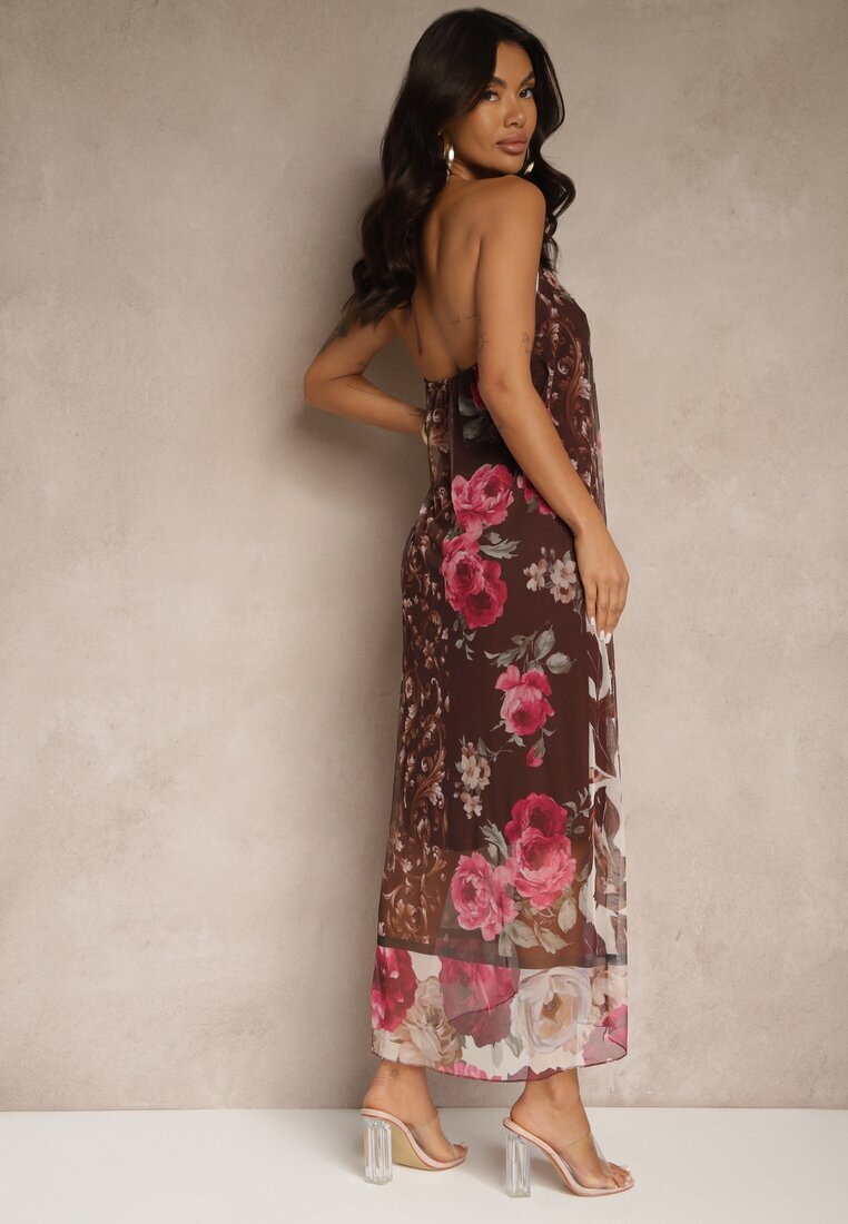 new collection Rochie Maro Florală din Plasă cu Viscoză Izurelia