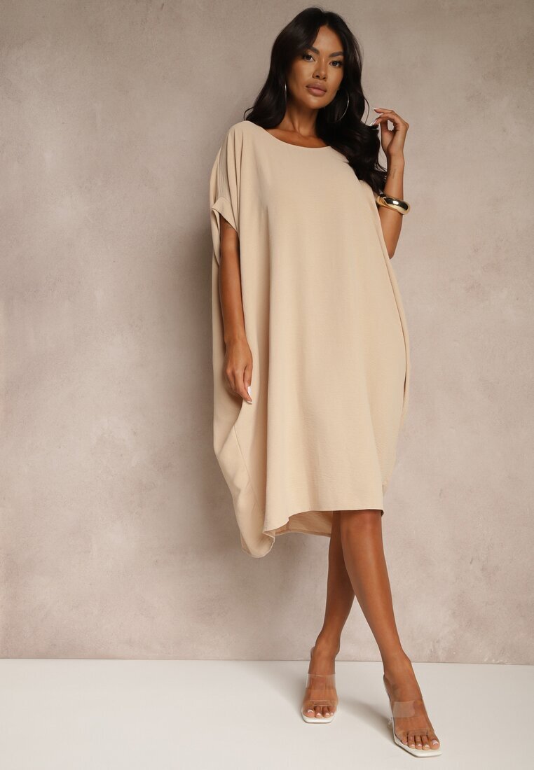 new collection Rochie Mini Bej cu Croială tip Liliac și Decolteu Rotund Maglia