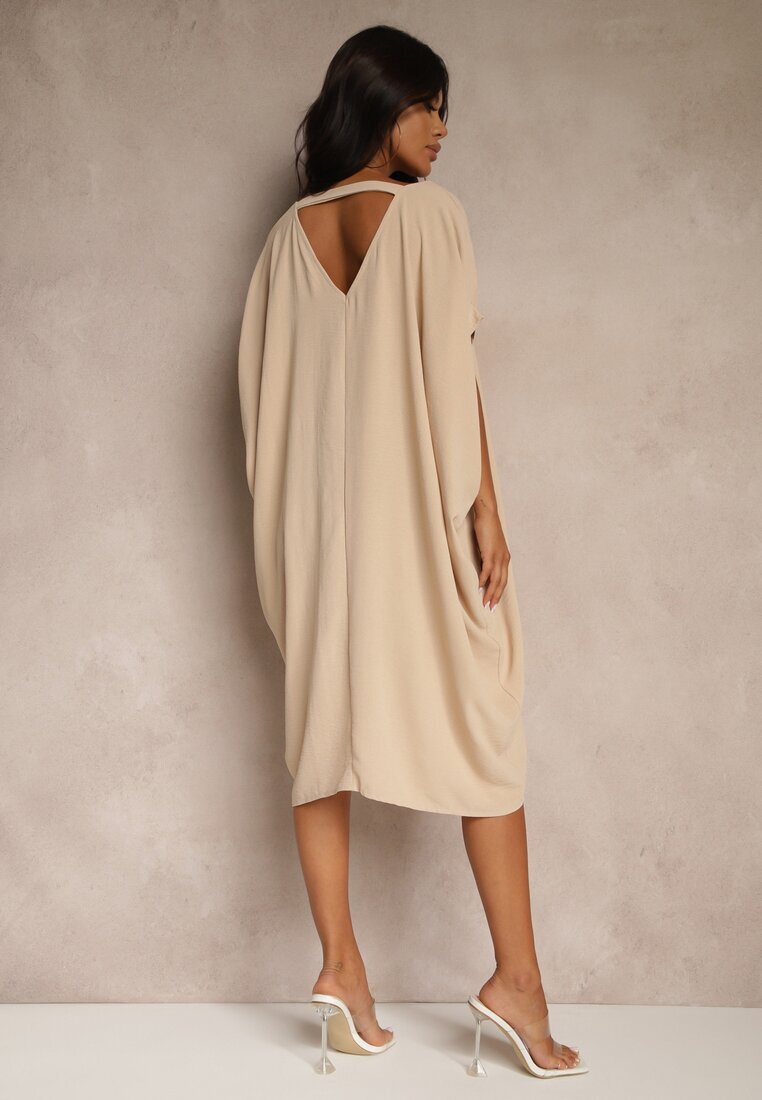 new collection Rochie Mini Bej cu Croială tip Liliac și Decolteu Rotund Maglia