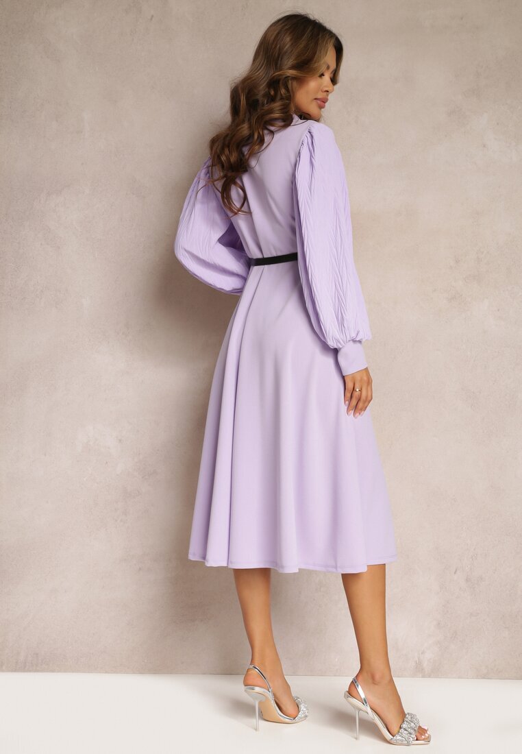 new collection Rochie mov evazată cu centură și mânecă lungă Malaiyah