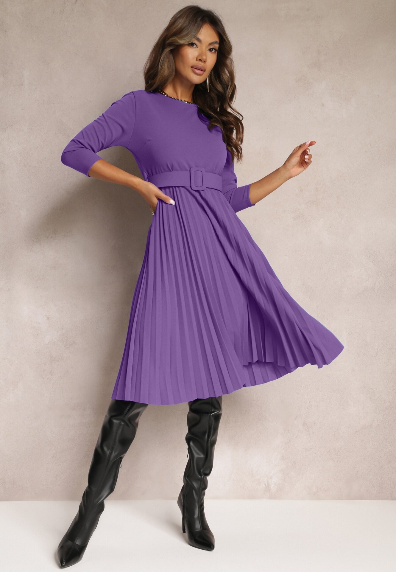 new collection Rochie Mov închis Plisată cu curea Valfe